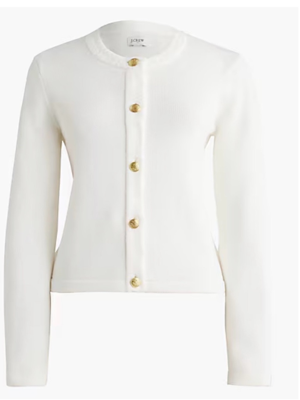 J.Crew White Button-Front Knit Cardigan Lady Sweater with Gold Buttons